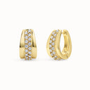 Wide Two-Row Cubic Zirconia Stripe Huggie Earring in Gold Plated Brass