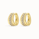 Wide Two-Row Cubic Zirconia Stripe Huggie Earring in Gold Plated Brass