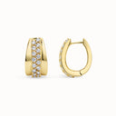 Wide Two-Row Cubic Zirconia Stripe Huggie Earring in Gold Plated Brass