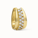 Wide Two-Row Cubic Zirconia Stripe Huggie Earring in Gold Plated Brass