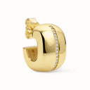 Chunky Gold Plated Brass Huggie Earrings with Center Cubic Zirconia Line