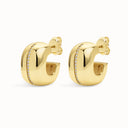 Chunky Gold Plated Brass Huggie Earrings with Center Cubic Zirconia Line