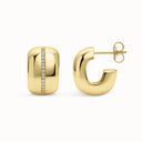 Chunky Gold Plated Brass Huggie Earrings with Center Cubic Zirconia Line