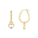 1/6 Carat Lab-Grown Diamond Ball Bead Sweetheart Charm Huggie Hoop Earrings in Gold Plated Brass