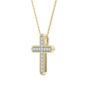 1/4 Carat Lab-Grown Diamond Polished Framed Cross Pendant in Brass