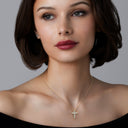 1/4 Carat Lab-Grown Diamond Polished Framed Cross Pendant in Brass